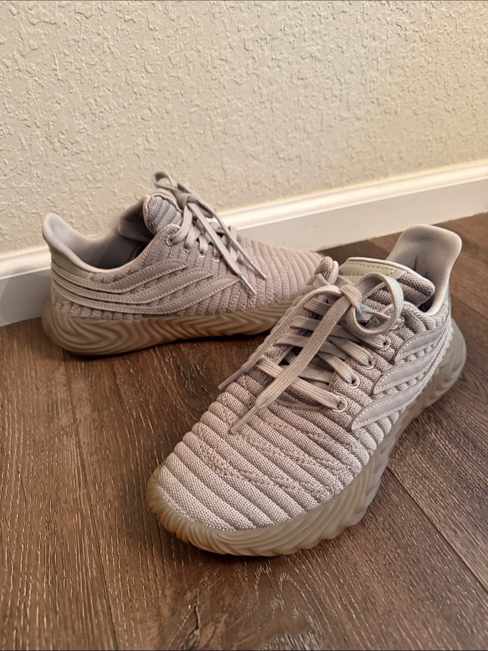 adidas Women's Light Beige Knit Athletic Sneakers